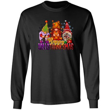 Gnomes Happy Hallothanksmas Halloween Thanksgiving Christmas Funny Shirt