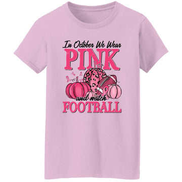 In October We Wear Pink Football Pumpkin Breast Cancer T-Shirt Women's T-Shirt