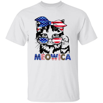 4th Of July Shirt Meowica Cat Sunglasses American Flag T-Shirt