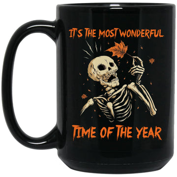 It’S The Most Wonderful Time Of The Year Skeleton Halloween Black Mug