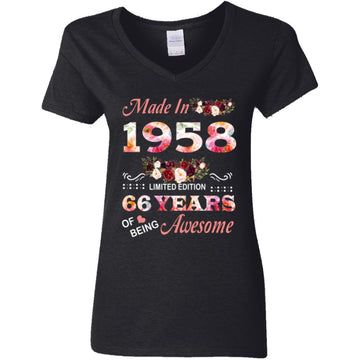 Made In 1958 Limited Edition 66 Years Of Being Awesome Floral Shirt - 66th Birthday Gifts Women Unisex T-Shirt Women's V-Neck T-Shirt