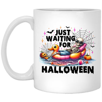 Just Waiting For Halloween Skeleton Spooky Funny Mugs