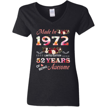 Made In 1972 Limited Edition 52 Years Of Being Awesome Floral Shirt - 52nd Birthday Gifts Women Unisex T-Shirt Women's V-Neck T-Shirt