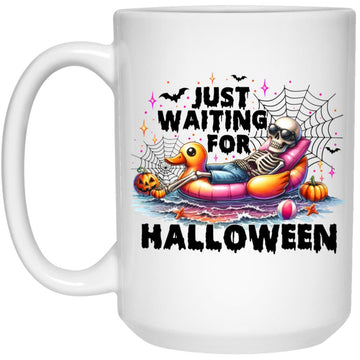 Just Waiting For Halloween Skeleton Spooky Funny Mugs