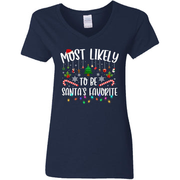 Most Likely To Be Santa's Favorite Christmas Family Matching T-Shirt Women's V-Neck T-Shirt