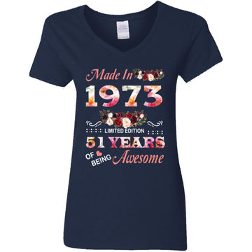 Made In 1973 Limited Edition 51 Years Of Being Awesome Floral Shirt - 51st Birthday Gifts Women Unisex T-Shirt Women's V-Neck T-Shirt