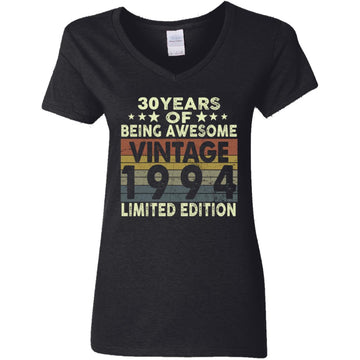 30 Years Of Being Awesome Vintage 1994 Limited Edition Shirt 30th Birthday Gifts Shirt Women's V-Neck T-Shirt