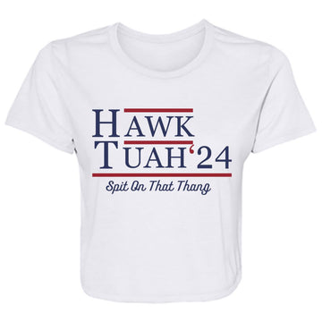 Hawk Tuah 24 Spit On That Thang Ladies' Flowy Cropped Tee