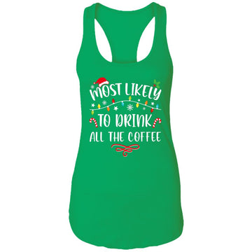 Most Likely To Drink All The Coffee Funny Family Christmas Ladies Ideal Racerback Tank