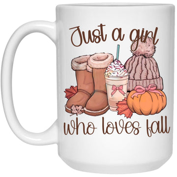 Just A Girl Who Loves Fall Mug Halloween Gift, Autumn Season Mug, Cozy Fall Coffee Mugs, Pumpkin Spice Cup Design