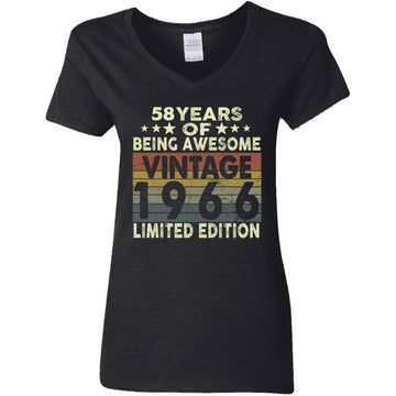 58 Years Of Being Awesome Vintage 1966 Limited Edition Shirt 58th Birthday Gifts Shirt Women's V-Neck T-Shirt