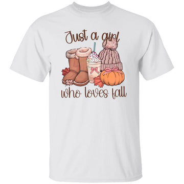 Just A Girl Who Loves Fall Shirt Halloween Gift, Autumn Season Shirts, Cozy Fall T-shirt, Pumpkin Spice T-Shirt Design