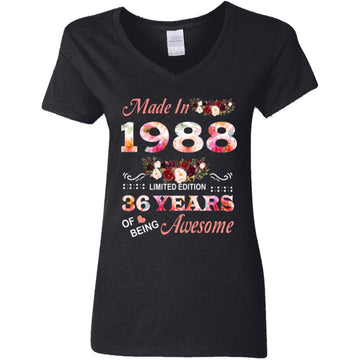 Made In 1988 Limited Edition 36 Years Of Being Awesome Floral Shirt - 36th Birthday Gifts Women Unisex T-Shirt Women's V-Neck T-Shirt