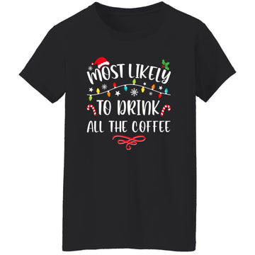 Most Likely To Drink All The Coffee Funny Family Christmas Women's T-Shirt