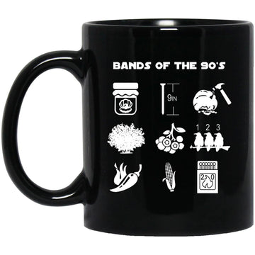 Funny Retro Popular Music Bands Of The 90s Mug, Coffee Mugs