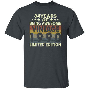 34 Years Of Being Awesome Vintage 1990 Limited Edition Shirt 34th Birthday Gifts Shirt Gildan Ultra Cotton T-Shirt