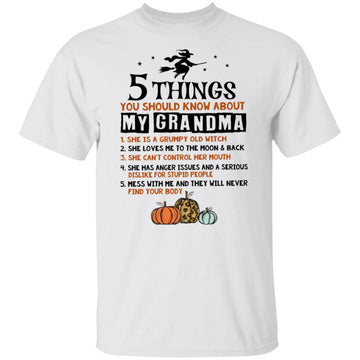 5 Things You Should Know About My Grandma She Is A Grumpy Old Witch She Loves Me To The Moon And Back Shirt Halloween Gift For Daughter, Son, Grandkids