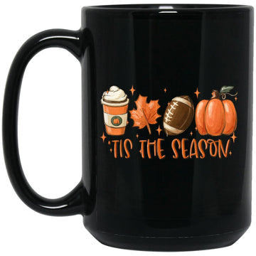 Coffee Dry Leaf Football And Pumpkin Halloween Tis The Season Mug