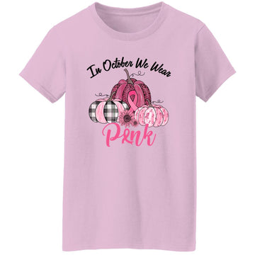 In October We Wear Pink Pumpkin Breast Cancer Awareness T-Shirt Women's T-Shirt