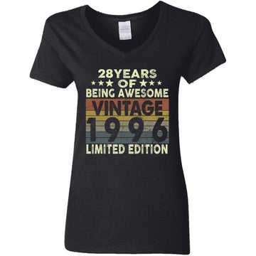28 Years Of Being Awesome Vintage 1996 Limited Edition Shirt 28th Birthday Gifts Shirt Women's V-Neck T-Shirt