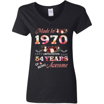 Made In 1970 Limited Edition 54 Years Of Being Awesome Floral Shirt - 54th Birthday Gifts Women Unisex T-Shirt Women's V-Neck T-Shirt