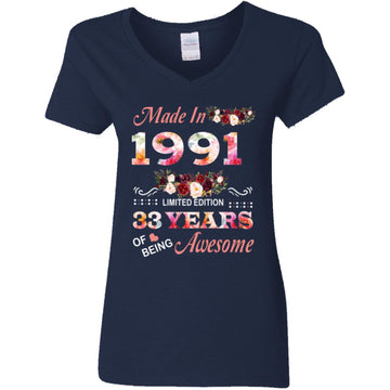 Made In 1991 Limited Edition 33 Years Of Being Awesome Floral Shirt - 33rd Birthday Gifts Women Unisex T-Shirt Women's V-Neck T-Shirt