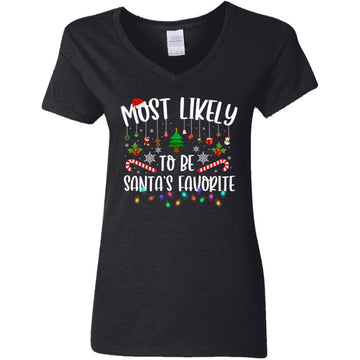 Most Likely To Be Santa's Favorite Christmas Family Matching T-Shirt Women's V-Neck T-Shirt