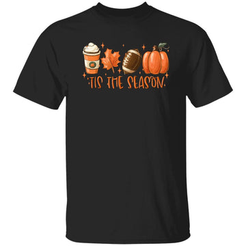 Coffee Dry Leaf Football And Pumpkin Halloween Tis The Season Shirt