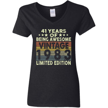 41 Years Of Being Awesome Vintage 1983 Limited Edition Shirt 41st Birthday Gifts Shirt Women's V-Neck T-Shirt