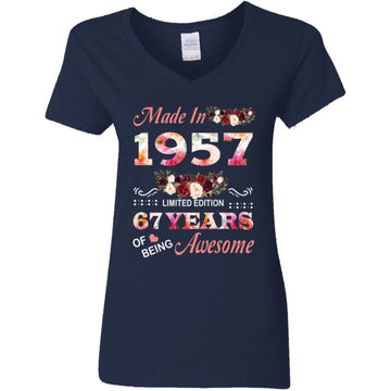 Made In 1957 Limited Edition 67 Years Of Being Awesome Floral Shirt - 67th Birthday Gifts Women Unisex T-Shirt Women's V-Neck T-Shirt