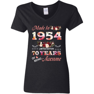 Made In 1954 Limited Edition 70 Years Of Being Awesome Floral Shirt - 70th Birthday Gifts Women Unisex T-Shirt Women's V-Neck T-Shirt