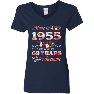 Made In 1955 Limited Edition 69 Years Of Being Awesome Floral Shirt - 69th Birthday Gifts Women Unisex T-Shirt Women's V-Neck T-Shirt