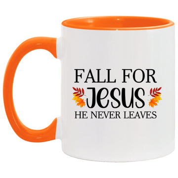 Fall For Jesus He Never Leaves Mug, Fall Accent Mug, Autumn Coffee Mugs, Thanksgiving Shirt, Halloween Gift Cup, Christian Faith