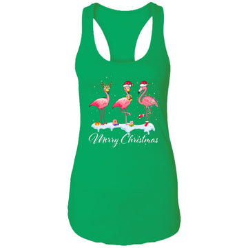 Merry Christmas Hat Santa Flamingo Light Snow Xmas Pajamas Shirt Ladies Ideal Racerback Tank