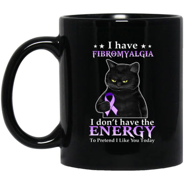 I Have Fibromyalgia I Don’t Have The Energy To Pretend I Like You Today Cat Holding Purple Ribbon Mug