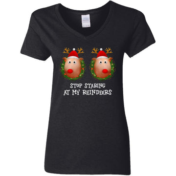 Stop Staring At My Reindeers Boobs Ugly Gag Xmas Sweater Shirt Women's V-Neck T-Shirt