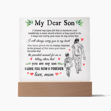 Son Gift From Mom - To My Son I Closed My Eyes for But a Moment Desk Decor Son Square Acrylic Plaque Sign With Wood Stand Home Office Table Desk Sign Keepsake