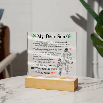 Son Gift From Mom - To My Son I Closed My Eyes for But a Moment Desk Decor Son Square Acrylic Plaque Sign With Wood Stand Home Office Table Desk Sign Keepsake