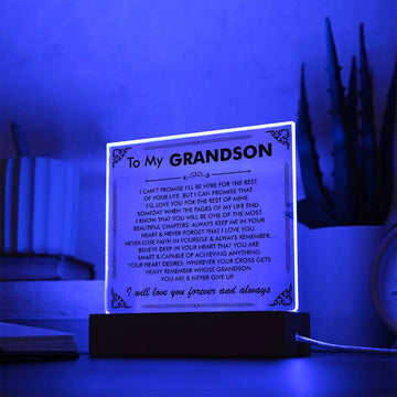 To My Grandson - I Will Love You Forever And Always Square Acrylic Plaque - Grandson Gift From Grandma, Grandpa