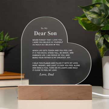 Son Acrylic Plaque Gift From Dad - To My Dear Son - Never Forget that I Love You  Led Engraved Acrylic Heart Plaque