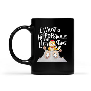 I Want A Hippopotenuse For Christmas Shirt Funny Hippopotamus and Cat Xmas Gift Mug