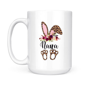 Nana Bunny Floral Leopard Plaid Nana Happy Easter Mother's Day Mug - White Mug