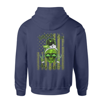 St. Patrick's Day Skull Drink Up Bitches American Flag Shirt - Standard Hoodie