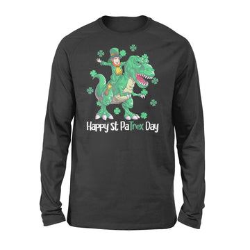 Dino St Patricks Day Shirt Kids Toddler Boys Leprechaun T-Shirt - Standard Long Sleeve