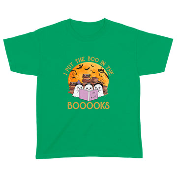 I Put The Boo In The Booooks Halloween Tee Boo Read Books Shirt - Standard Youth T-shirt