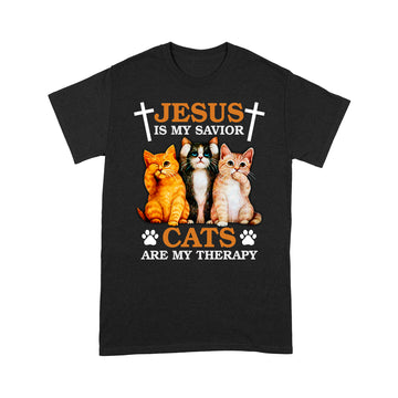 Jesus Is My Savior Cats Are My Therapy Funny Shirt - Standard T-shirt