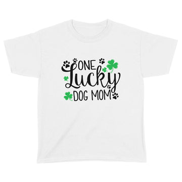 One Lucky Dog Mom Shamrock Paw Shirt St Patrick's Day Graphic Tee - Standard Youth T-shirt