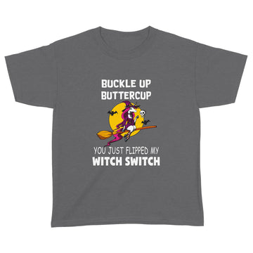 Unicorns Buckle Up Buttercup You Just Flipped My Witch Switch Halloween Shirt Halloween Costumes Tee - Standard Youth T-shirt