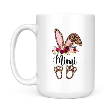 Mimi Bunny Floral Leopard Plaid Mimi Happy Easter Mother's Day Mug - White Mug