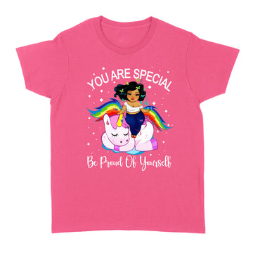 Chubby Girl Riding Unicorn You Are Special Be Proud Of Yourself Shirts - Standard Women's T-shirt